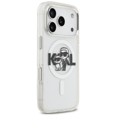 Karl Lagerfeld nakładka Magsafe IML glitter case metal camera frame and buttons Karl and Choupette sketch logo do iPhone 17 Pro 