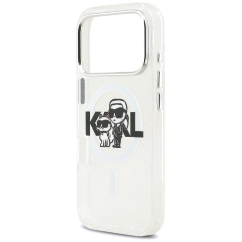 Karl Lagerfeld nakładka Magsafe IML glitter case metal camera frame and buttons Karl and Choupette sketch logo do iPhone 17 Pro 
