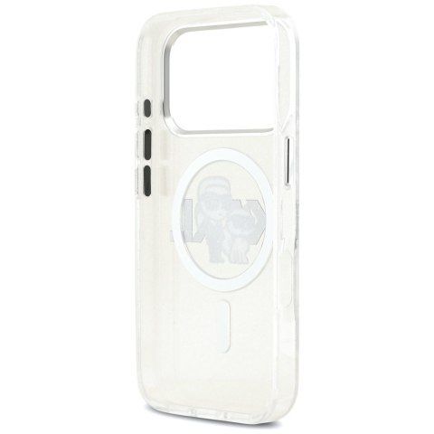 Karl Lagerfeld nakładka Magsafe IML glitter case metal camera frame and buttons Karl and Choupette sketch logo do iPhone 17 Pro 