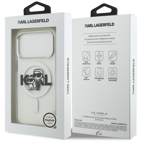 Karl Lagerfeld nakładka Magsafe IML glitter case metal camera frame and buttons Karl and Choupette sketch logo do iPhone 17 Pro 