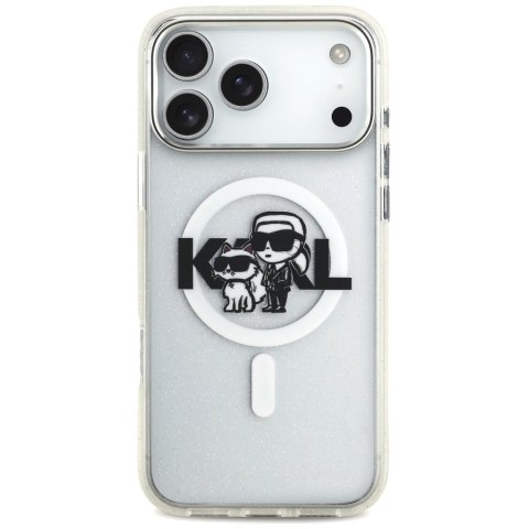 Karl Lagerfeld nakładka Magsafe IML glitter case metal camera frame and buttons Karl and Choupette sketch logo do iPhone 17 Pro 