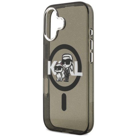 Karl Lagerfeld nakładka Magsafe IML glitter case metal camera frame and buttons Karl and Choupette sketch logo do iPhone 17 tran