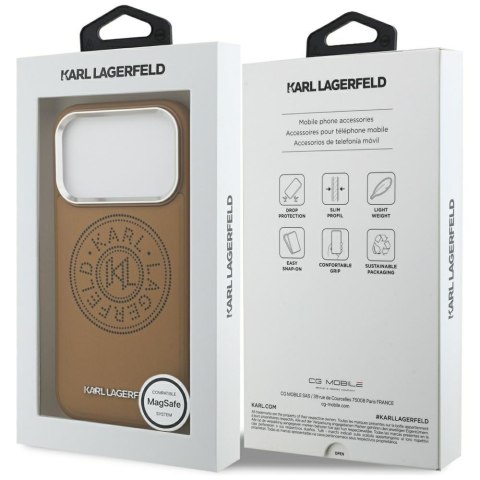 Karl Lagerfeld nakładka Magsafe PU case with Karl round point logo metal camera buttons and logo do iPhone 17 Pro Max brązowa