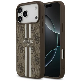 Guess nakładka 4G Printed Stripes MagSafe do iPhone 17 Pro Max brązowa
