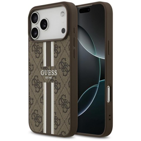 Guess nakładka 4G Printed Stripes MagSafe do iPhone 17 Pro Max brązowa