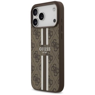 Guess nakładka 4G Printed Stripes MagSafe do iPhone 17 Pro Max brązowa