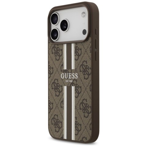 Guess nakładka 4G Printed Stripes MagSafe do iPhone 17 Pro Max brązowa