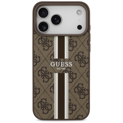 Guess nakładka 4G Printed Stripes MagSafe do iPhone 17 Pro Max brązowa