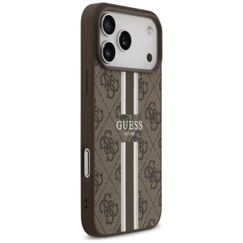 Guess nakładka 4G Printed Stripes MagSafe do iPhone 17 Pro Max brązowa