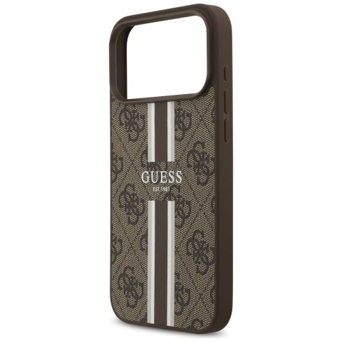 Guess nakładka 4G Printed Stripes MagSafe do iPhone 17 Pro Max brązowa