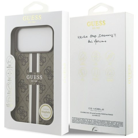 Guess nakładka 4G Printed Stripes MagSafe do iPhone 17 Pro Max brązowa