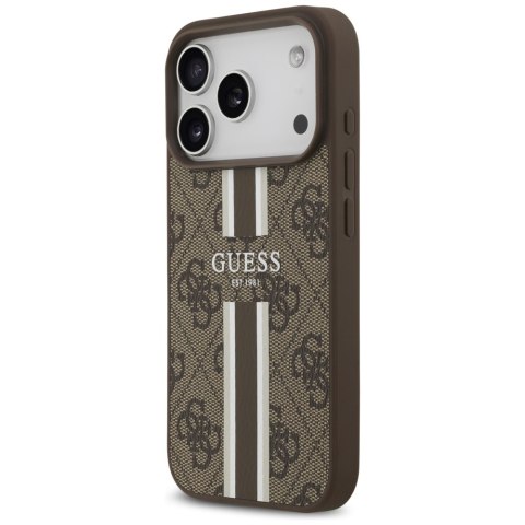 Guess nakładka 4G Printed Stripes MagSafe do iPhone 17 Pro brązowa
