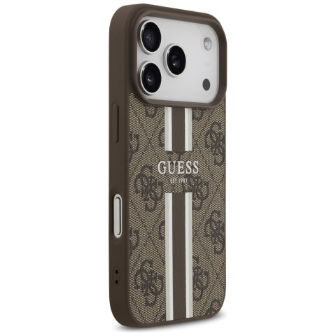 Guess nakładka 4G Printed Stripes MagSafe do iPhone 17 Pro brązowa