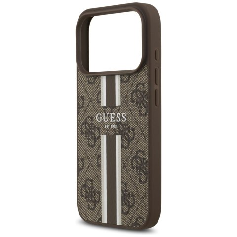 Guess nakładka 4G Printed Stripes MagSafe do iPhone 17 Pro brązowa