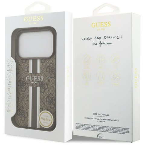 Guess nakładka 4G Printed Stripes MagSafe do iPhone 17 Pro brązowa