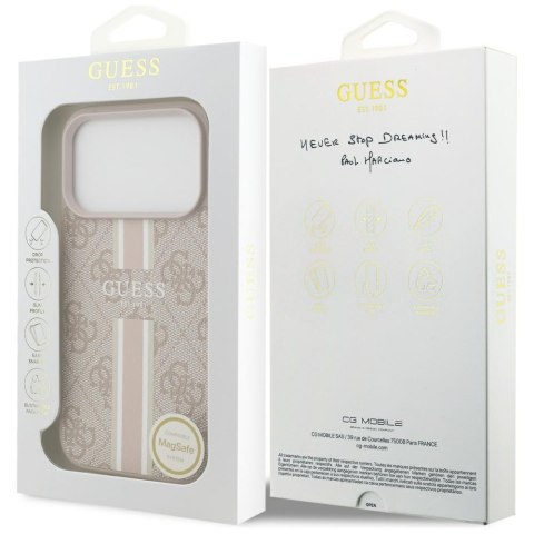 Guess nakładka 4G Printed Stripes MagSafe do iPhone 17 Pro różowa