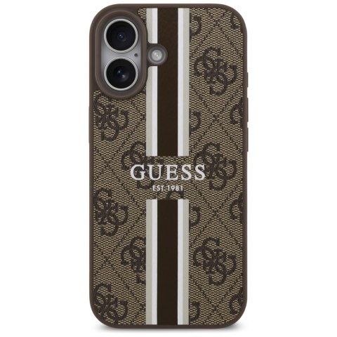 Guess nakładka 4G Printed Stripes MagSafe do iPhone 17 brązowa