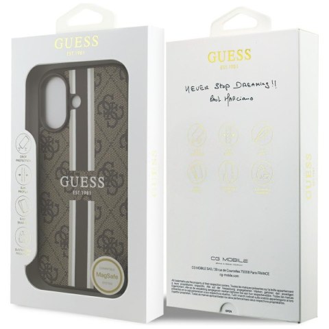Guess nakładka 4G Printed Stripes MagSafe do iPhone 17 brązowa