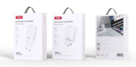 XO ładowarka sieciowa CE17 PD 65W 1x USB-C 1x USB biała XO ładowarka sieciowa CE17 PD 65W 1x USB-C 1x USB biała