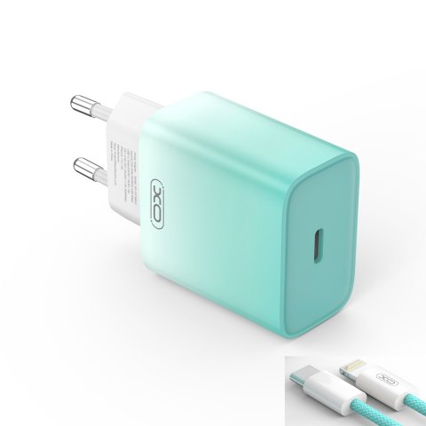 XO ładowarka sieciowa CE18 PD 30W 1x USB-C niebiesko-biała + kabel USB-C - Lightning XO ładowarka sieciowa CE18 PD 30W 1x USB-C niebiesko-biała + kabel USB-C - Lightning