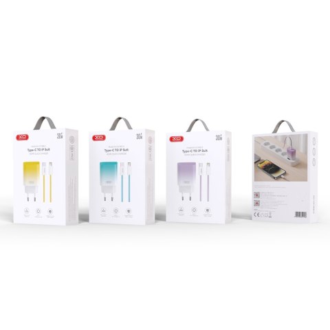 XO ładowarka sieciowa CE18 PD 30W 1x USB-C niebiesko-biała + kabel USB-C - Lightning XO ładowarka sieciowa CE18 PD 30W 1x USB-C niebiesko-biała + kabel USB-C - Lightning