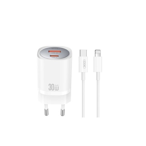 XO ładowarka sieciowa CE21 PD 30W 1x USB-C 1x USB biała + kabel USB-C - Lightning XO ładowarka sieciowa CE21 PD 30W 1x USB-C 1x USB biała + kabel USB-C - Lightning