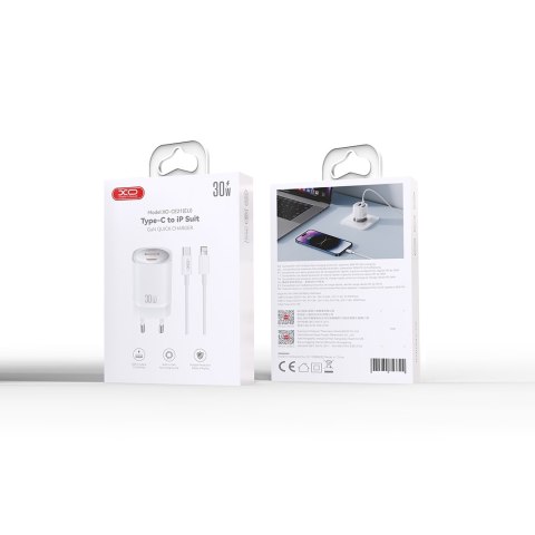 XO ładowarka sieciowa CE21 PD 30W 1x USB-C 1x USB biała + kabel USB-C - Lightning XO ładowarka sieciowa CE21 PD 30W 1x USB-C 1x USB biała + kabel USB-C - Lightning