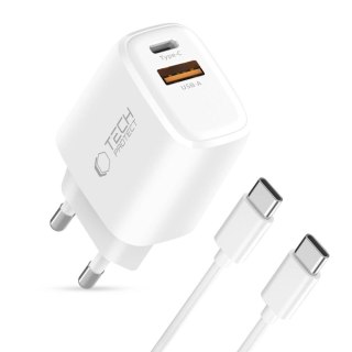 TECH-PROTECT NCA30 2-PORT NETWORK CHARGER PD 30W / QC3.0 + TYPE-C CABLE WHITE