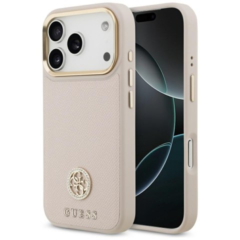 Guess nakładka do iPhone 17 Pro HC MAGSAFE PU W/ GRAINED PU STRASS LOGO różowa