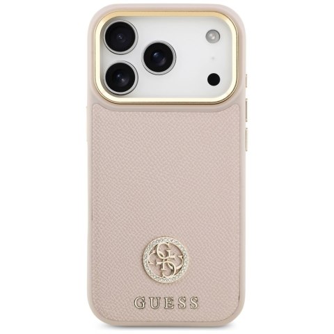Guess nakładka do iPhone 17 Pro HC MAGSAFE PU W/ GRAINED PU STRASS LOGO różowa