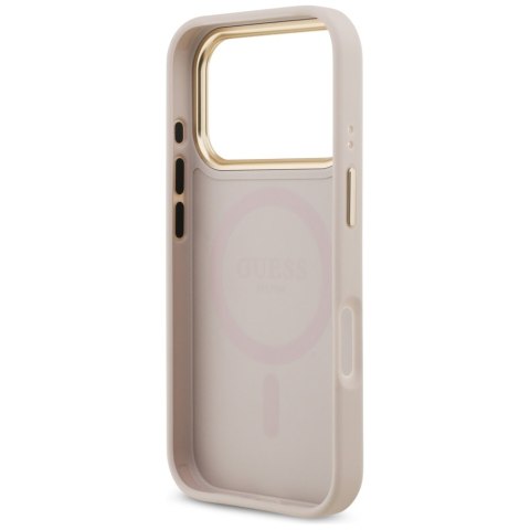 Guess nakładka do iPhone 17 Pro HC MAGSAFE PU W/ GRAINED PU STRASS LOGO różowa