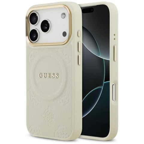 Guess nakładka do iPhone 17 Pro HC MAGSAFE PU W/ PEONY HOT STAMP beżowa