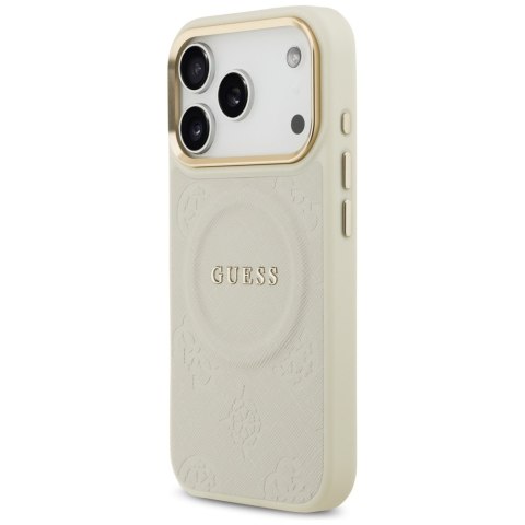 Guess nakładka do iPhone 17 Pro HC MAGSAFE PU W/ PEONY HOT STAMP beżowa