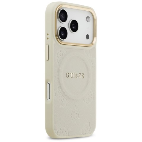 Guess nakładka do iPhone 17 Pro HC MAGSAFE PU W/ PEONY HOT STAMP beżowa