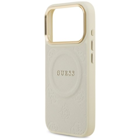 Guess nakładka do iPhone 17 Pro HC MAGSAFE PU W/ PEONY HOT STAMP beżowa