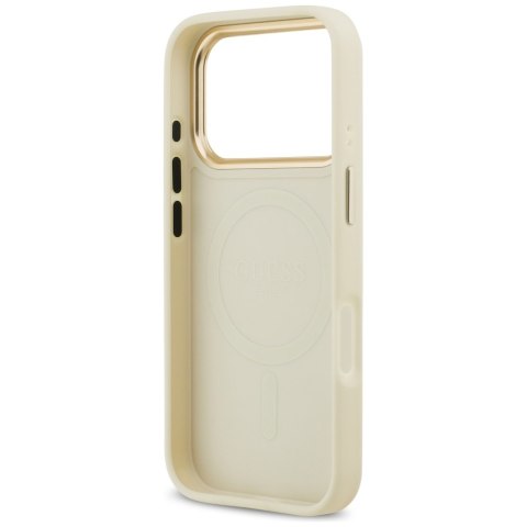 Guess nakładka do iPhone 17 Pro HC MAGSAFE PU W/ PEONY HOT STAMP beżowa