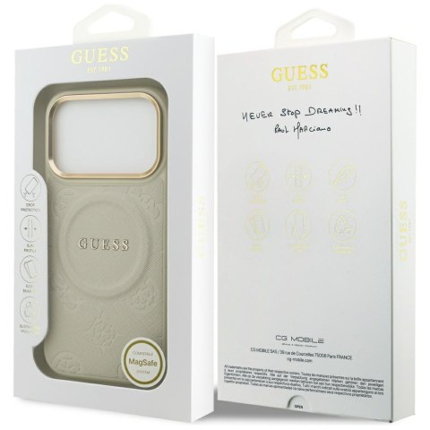 Guess nakładka do iPhone 17 Pro HC MAGSAFE PU W/ PEONY HOT STAMP beżowa