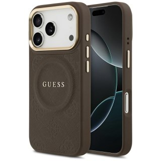 Guess nakładka do iPhone 17 Pro HC MAGSAFE PU W/ PEONY HOT STAMP brązowa