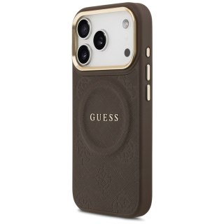 Guess nakładka do iPhone 17 Pro HC MAGSAFE PU W/ PEONY HOT STAMP brązowa