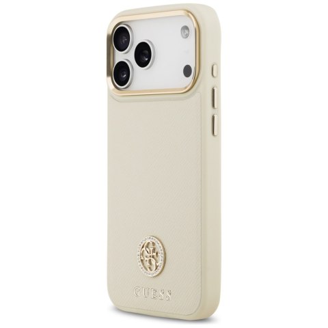Guess nakładka Grained Strass Logo MagSafe do iPhone 17 Pro Max beżowa
