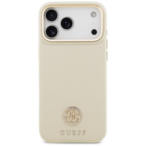Guess nakładka Grained Strass Logo MagSafe do iPhone 17 Pro Max beżowa