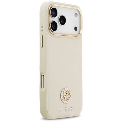 Guess nakładka Grained Strass Logo MagSafe do iPhone 17 Pro Max beżowa