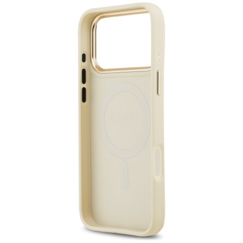 Guess nakładka Grained Strass Logo MagSafe do iPhone 17 Pro Max beżowa