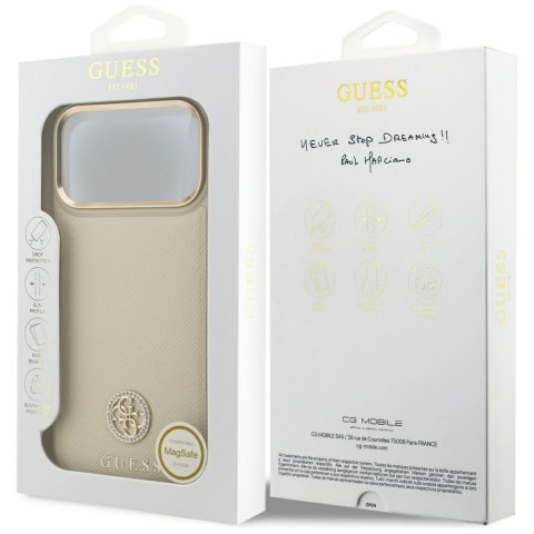 Guess nakładka Grained Strass Logo MagSafe do iPhone 17 Pro Max beżowa