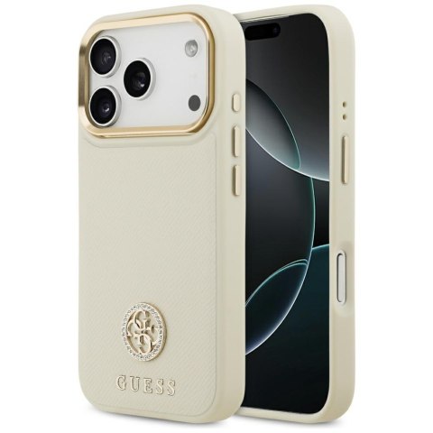 Guess nakładka Grained Strass Logo MagSafe do iPhone 17 Pro beżowa