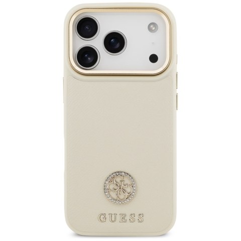 Guess nakładka Grained Strass Logo MagSafe do iPhone 17 Pro beżowa