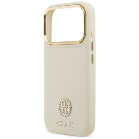 Guess nakładka Grained Strass Logo MagSafe do iPhone 17 Pro beżowa
