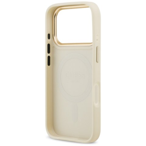 Guess nakładka Grained Strass Logo MagSafe do iPhone 17 Pro beżowa