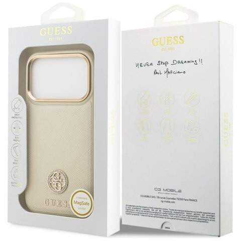 Guess nakładka Grained Strass Logo MagSafe do iPhone 17 Pro beżowa