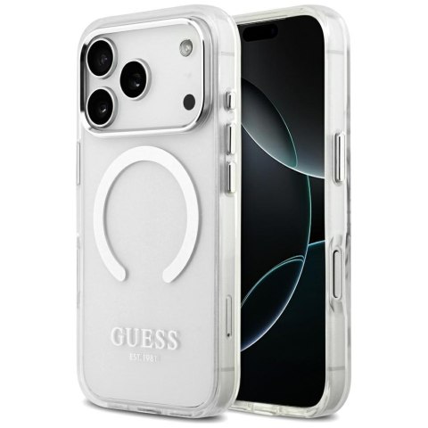 Guess nakładka Metal Outline MagSafe do iPhone 17 Pro srebrna
